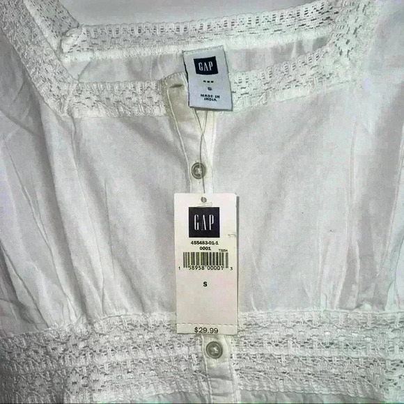 GAP White Peasant Sleeve Tunic with Lace Detail Size S Small New - Picture 2 of 4